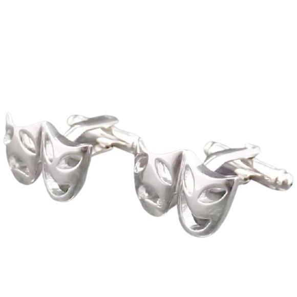 Silver Tragedy/Comedy Masks (Theater) Cuff Links - Picture 4 of 6